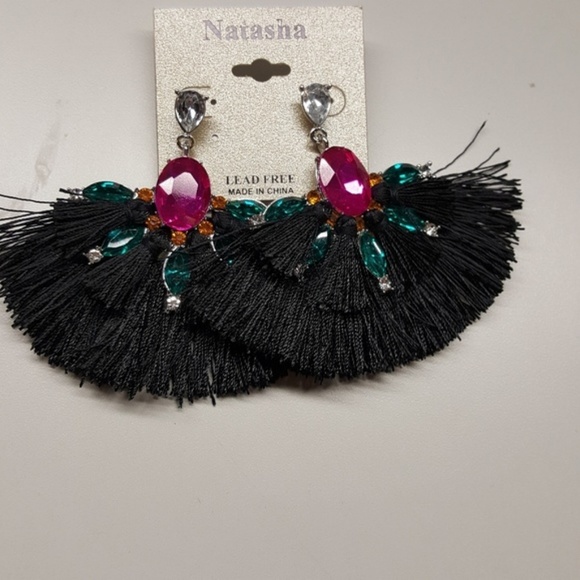 Vintage | Black fringe boho festival earrings NEW - Picture 4 of 4